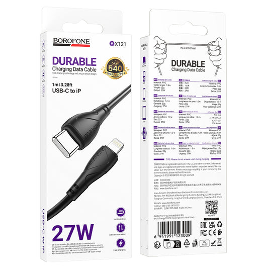 Cable de Datos y Carga USB-C - Lightning Borofone BX121 Energy, 27W, 1m, Negro