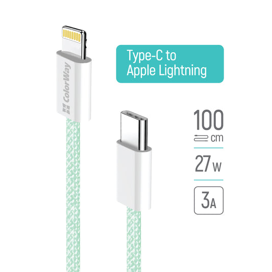 USB-C to Lightning Data and Charging Cable ColorWay CW-CBPDCL061, 27W, 1m, Green
