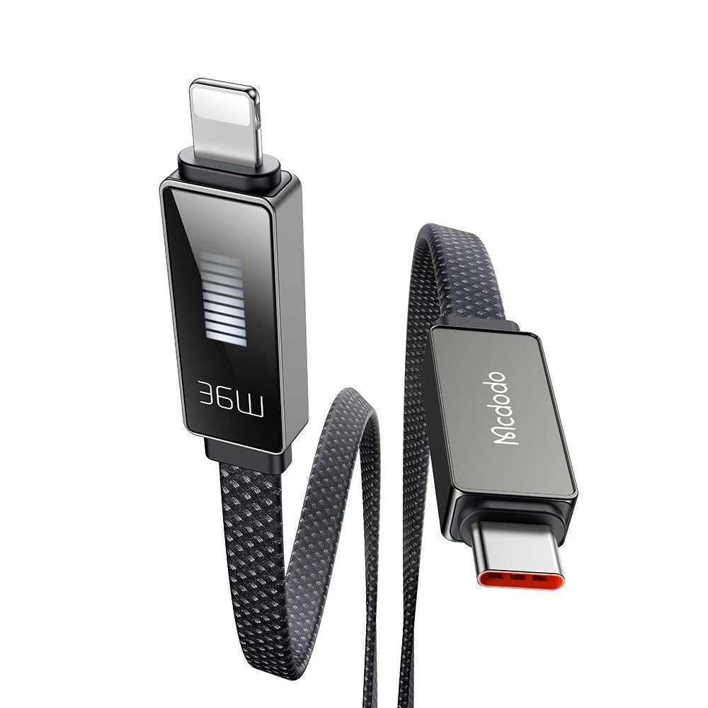 Cable de Datos y Carga USB-C - Lightning McDodo CA-4960 Rythm Display, 36W, 1.2m, Negro