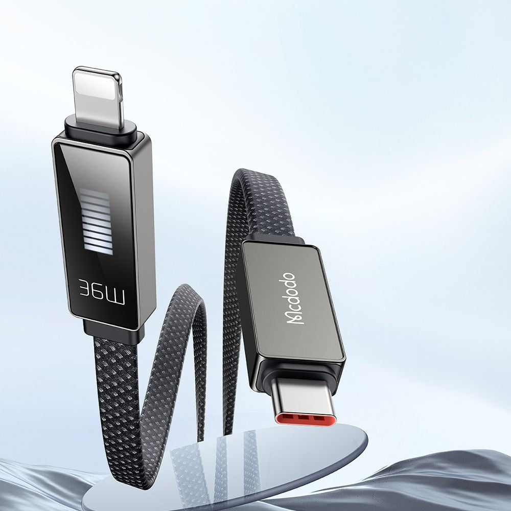 Cable de Datos y Carga USB-C - Lightning McDodo CA-4960 Rythm Display, 36W, 1.2m, Negro