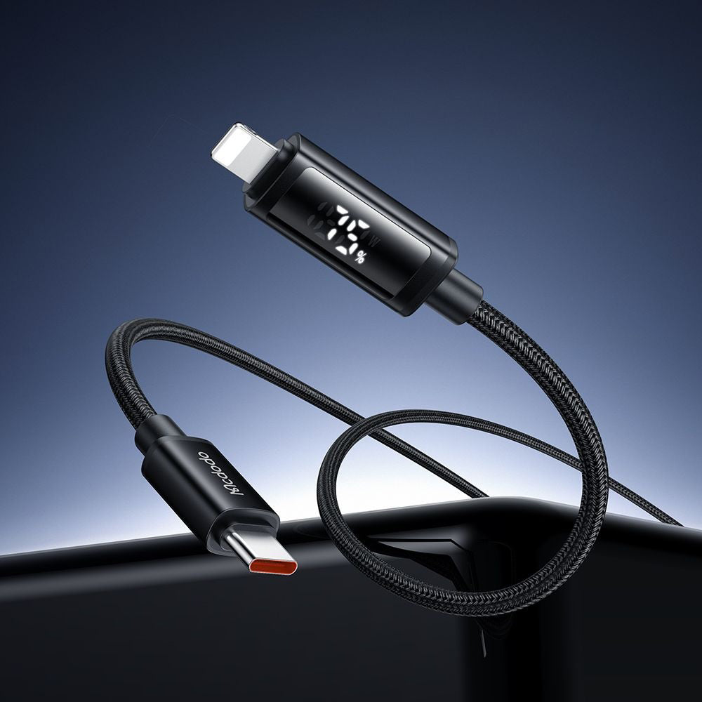 Cable de Datos y Carga USB-C - Lightning McDodo CA-7990 Display, 36W, 1.2m, Negro