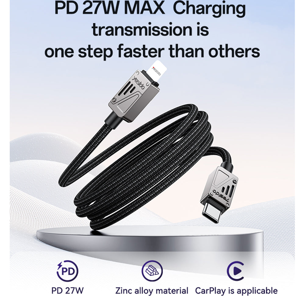 Cable de Datos y Carga USB-C - Lightning Yesido CA195, 27W, 1.2m, Negro