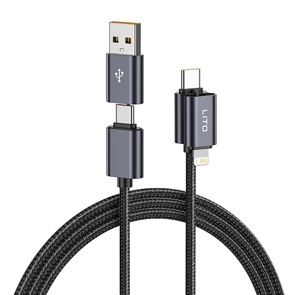 Cable de Datos y Carga USB-C / USB-A - USB-C / Lightning Lito LD21, 100W, 1m, Negro