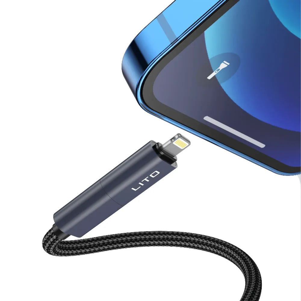 Cable de Datos y Carga USB-C / USB-A - USB-C / Lightning Lito LD21, 100W, 1m, Negro