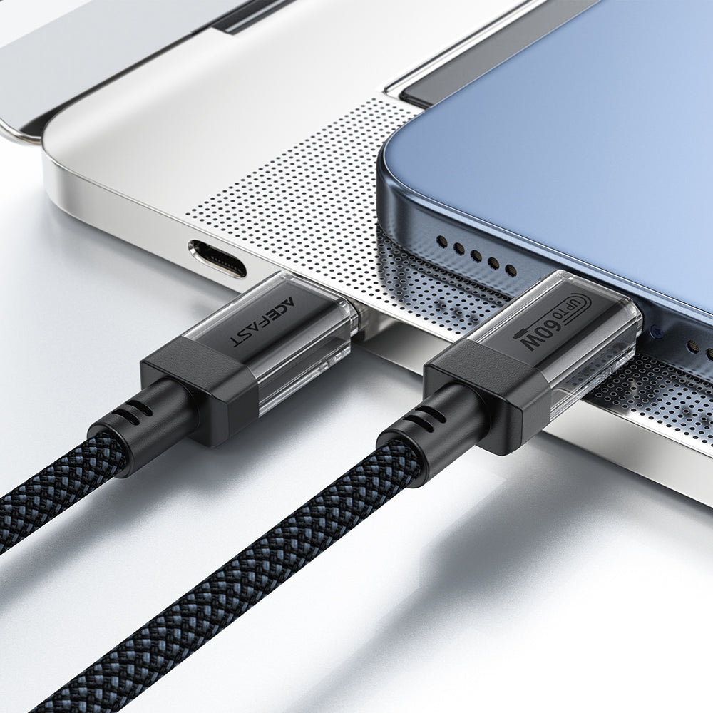 Cable de Datos y Carga USB-C - USB-C Acefast C12-03, 60W, 1.2m, Negro