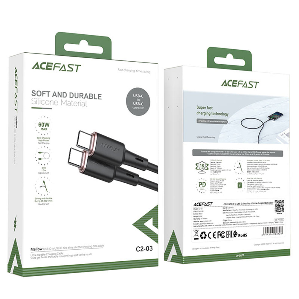 Cable de Datos y Carga USB-C - USB-C Acefast C2-03, 60W, 1.2m, Negro