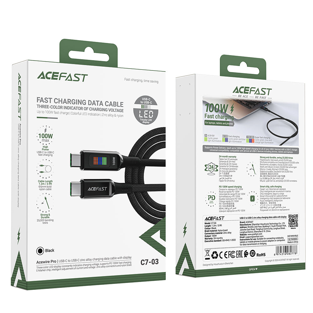 Cable de Datos y Carga USB-C - USB-C Acefast C7-03, 100W, 1.2m, Negro