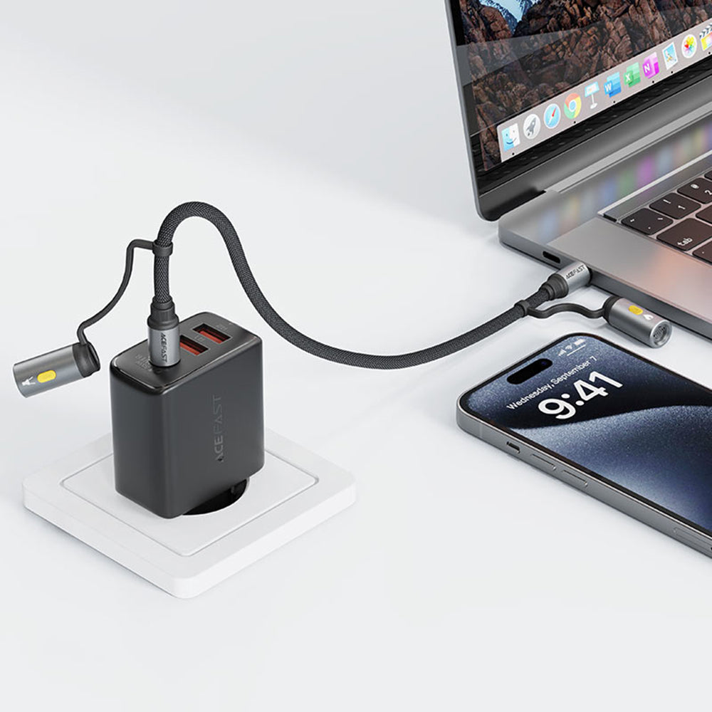 Cable de Datos y Carga USB-C / Linterna - USB-C / Encendedor Eléctrico Acefast J4, 60W, 1.2m, Negro