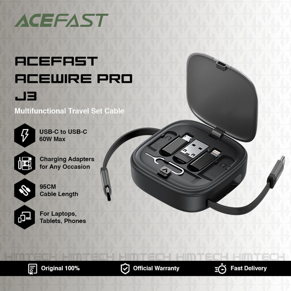 Cable de Datos y Carga USB-C - USB-C Acefast Travel J3, 60W, 0.95m, Negro