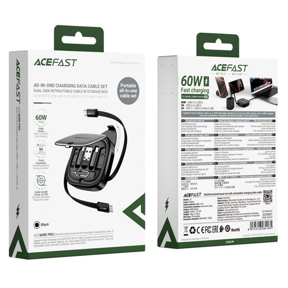 Cable de Datos y Carga USB-C - USB-C Acefast Travel J3, 60W, 0.95m, Negro