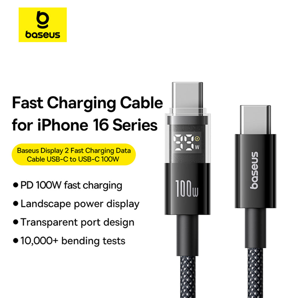 Cable de Datos y Carga USB-C - USB-C Baseus Display 2, 100W, 2m, Negro P10377706123-00