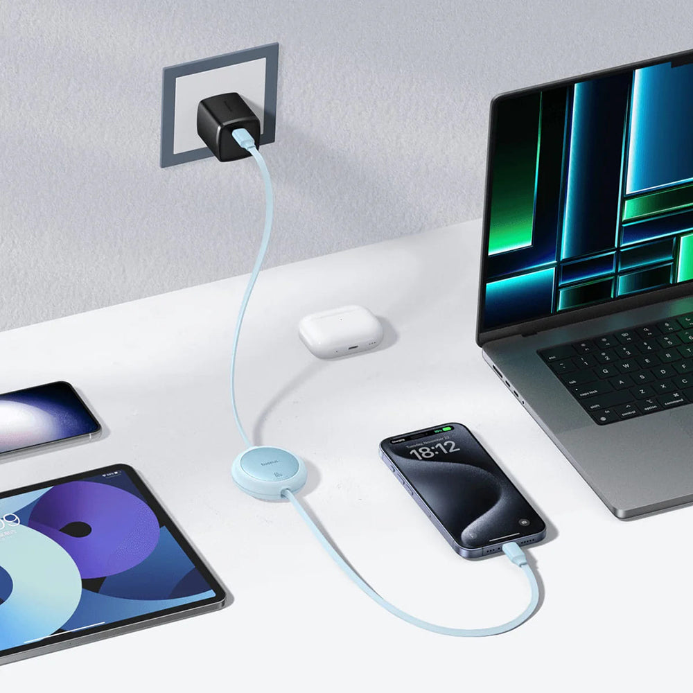 Cable de Datos y Carga USB-C - USB-C Baseus Free2Pull Mini Retráctil, 60W, 1m, Azul P10364500311-01