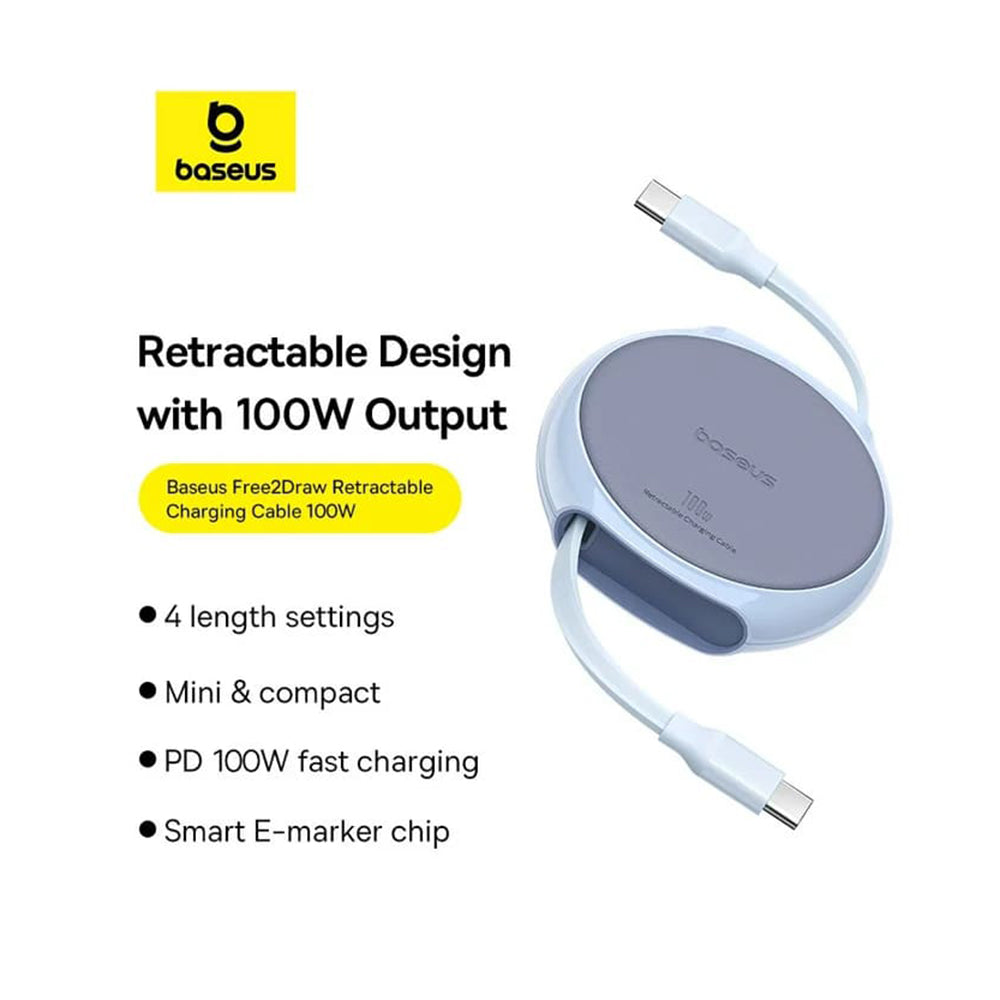 Cable de Datos y Carga USB-C - USB-C Baseus Pathfinder Retractable, 100W, 1m, Azul P10368400311-00
