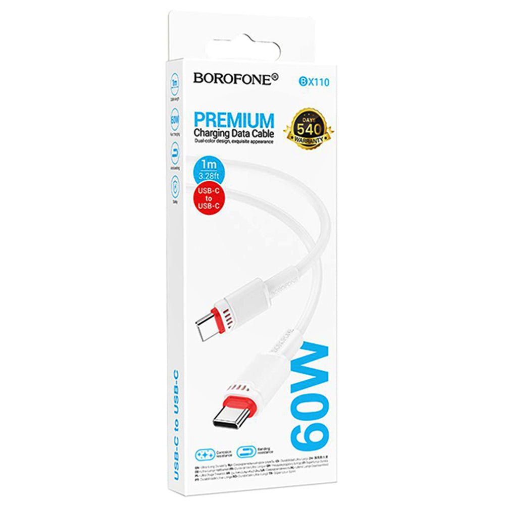 Cable de Datos y Carga USB-C - USB-C Borofone BX110 Beneficio, 60W, 1m, Blanco