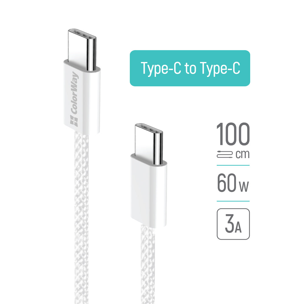 Cable de Datos y Carga USB-C - USB-C ColorWay CW-CBPDCC061, 60W, 1m, Gris
