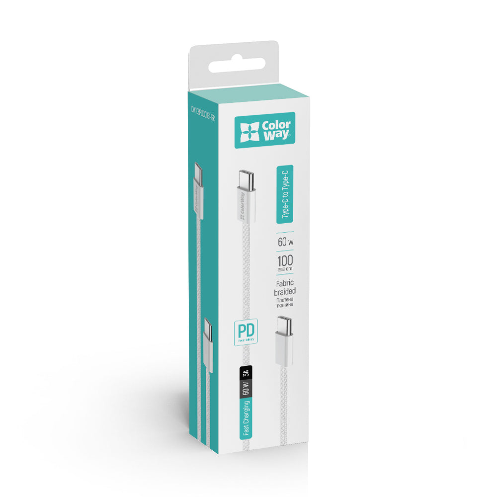 Cable de Datos y Carga USB-C - USB-C ColorWay CW-CBPDCC061, 60W, 1m, Gris