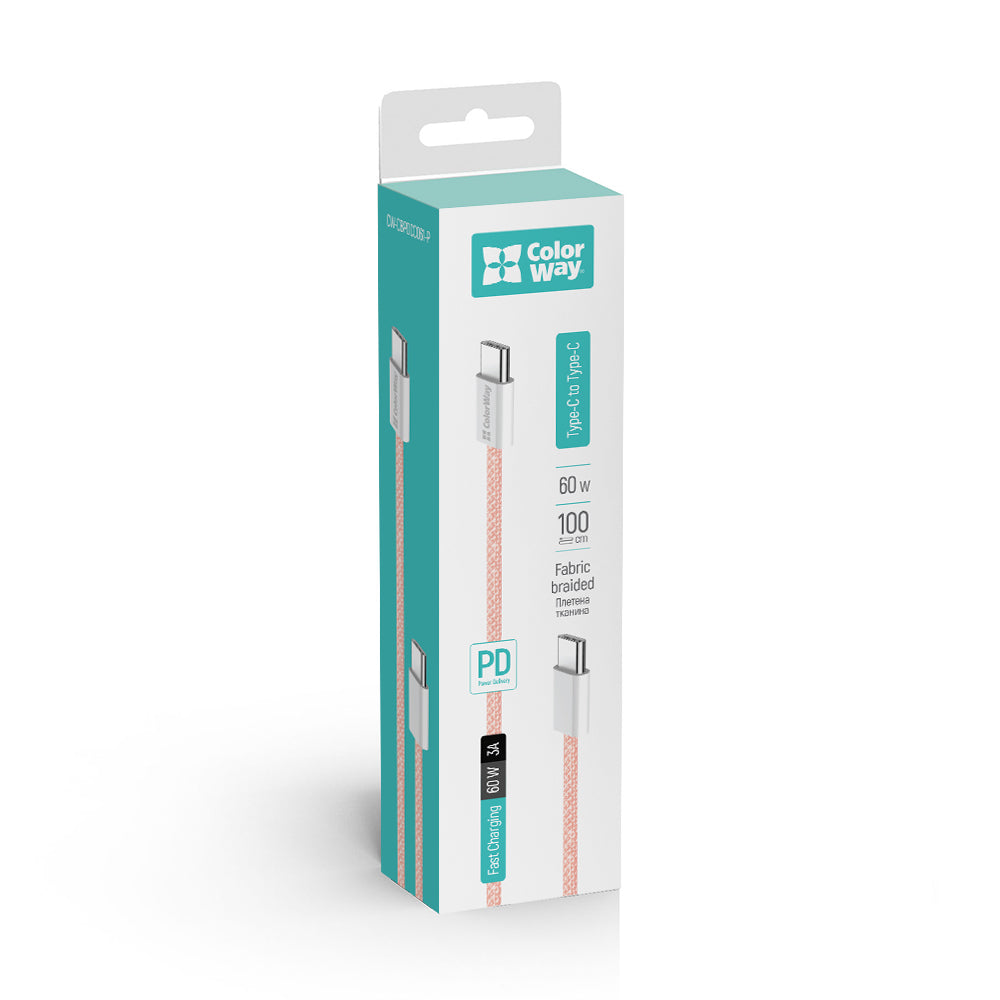 Cable de Datos y Carga USB-C - USB-C ColorWay CW-CBPDCC061, 60W, 1m, Rosa