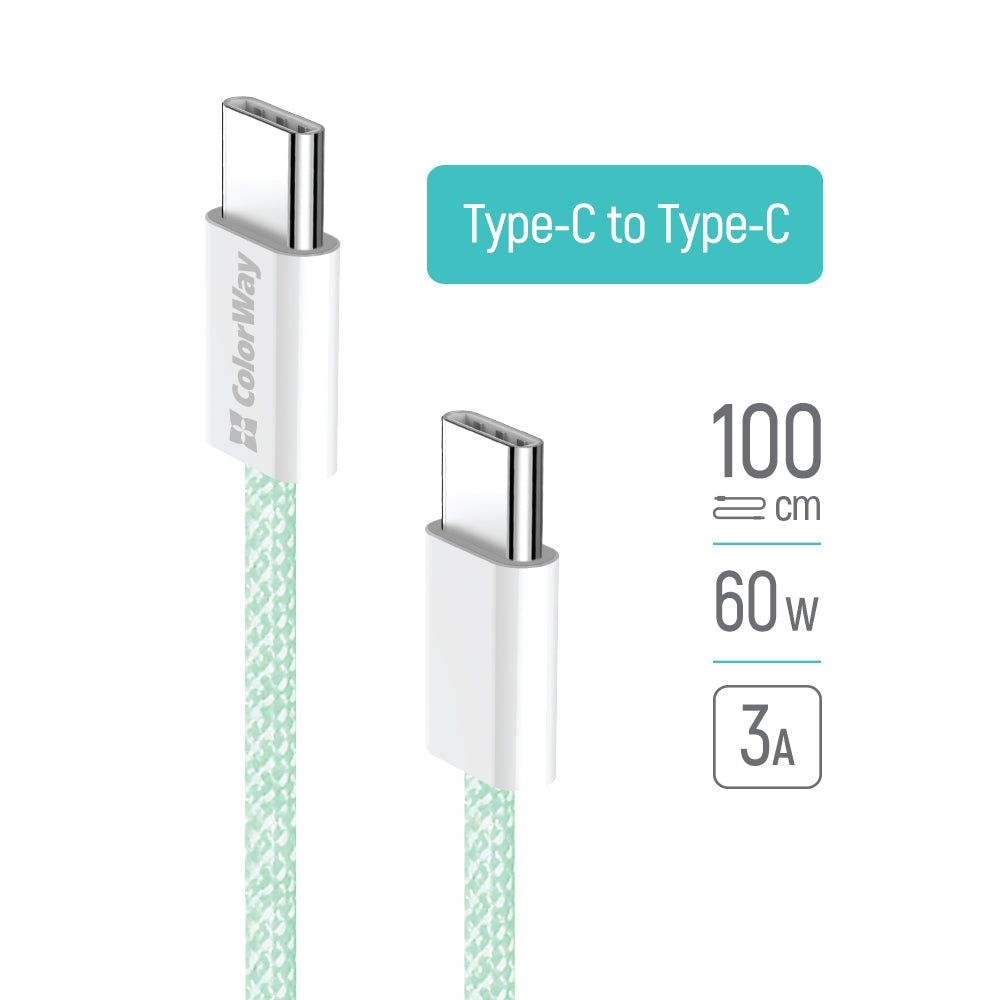 Cable de Datos y Carga USB-C - USB-C ColorWay CW-CBPDCC061, 60W, 1m, Verde