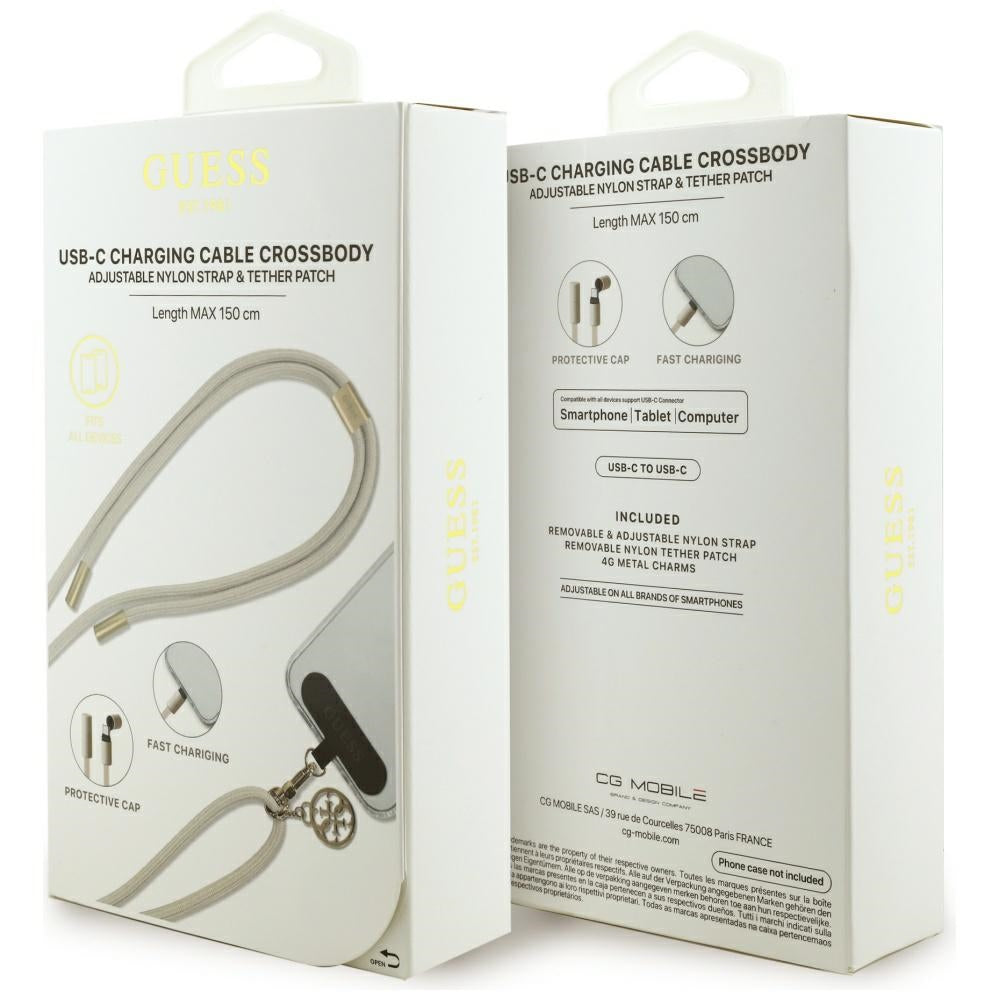 USB-C to USB-C Data and Charging Cable Guess CBDY 4G Charm, 100W, 1.5m, Beige