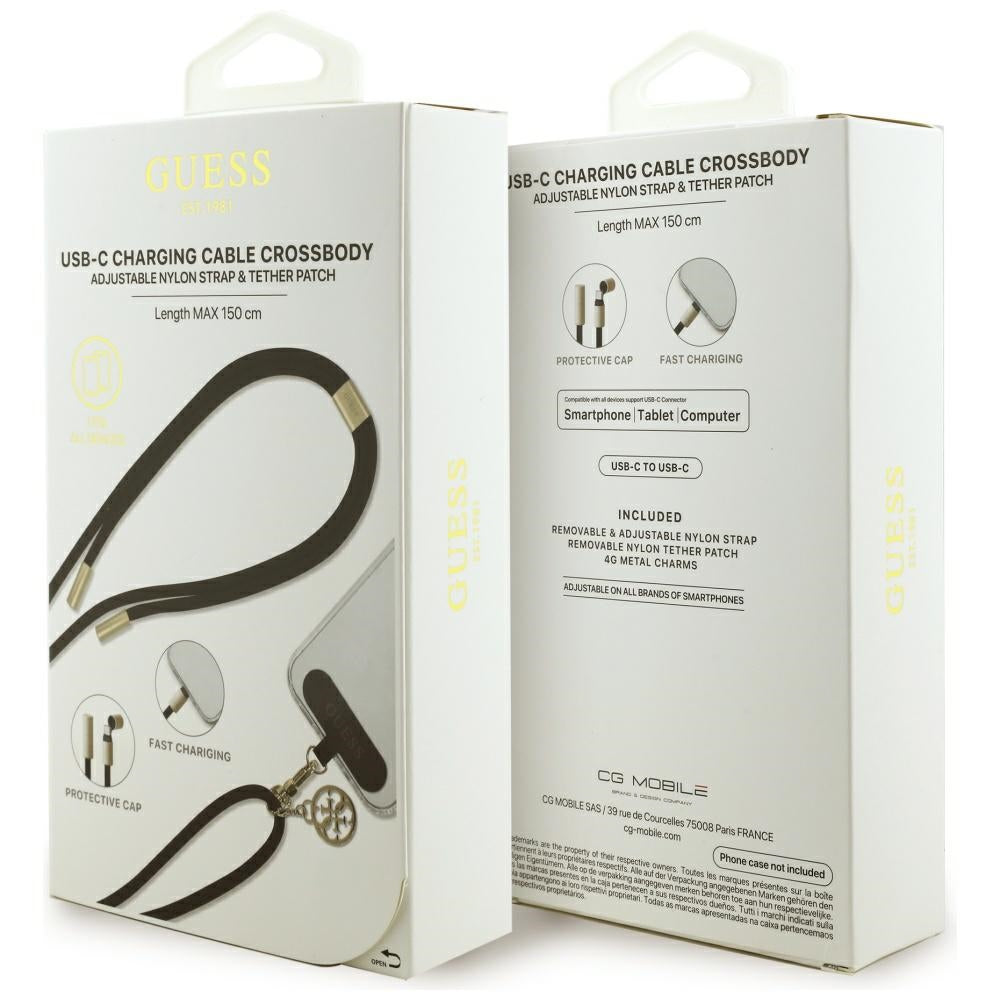 Cable de Datos y Carga USB-C - USB-C Guess CBDY 4G Charm, 100W, 1.5m, Negro