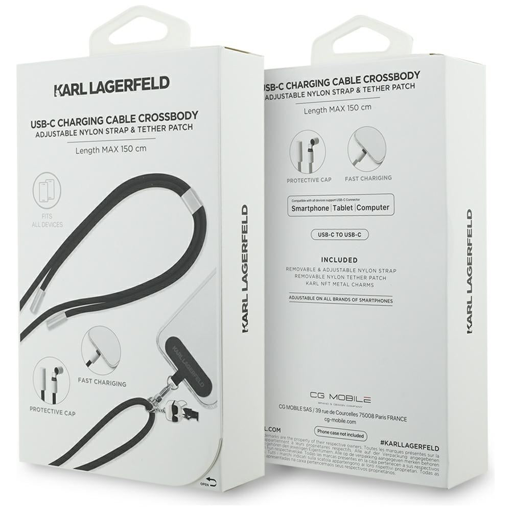 Cable de Datos y Carga USB-C - USB-C Karl Lagerfeld Ikonik Charm, 100W, 1.5m, Negro