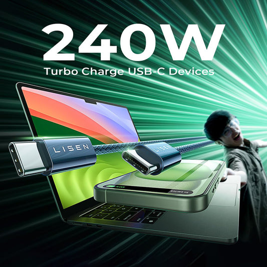 Cable de Datos y Carga USB-C - USB-C Lisen, 240W, 2m, Set 2 piezas, Azul Marino YL0123070023