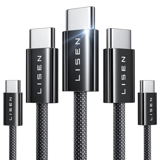 Cable de Datos y Carga USB-C - USB-C Lisen, 60W, Set 5 piezas (2 x 1m, 2 x 2m, 1 x 3m), Negro YL0123070010