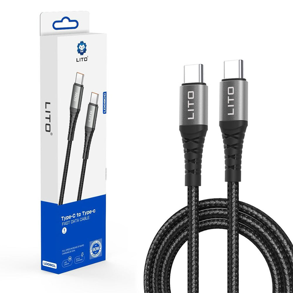 Cable de Datos y Carga USB-C - USB-C Lito LD08CC, 60W, 1m, Negro