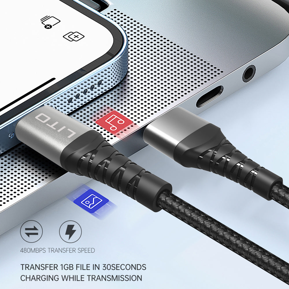 Cable de Datos y Carga USB-C - USB-C Lito LD08CC, 60W, 1m, Negro