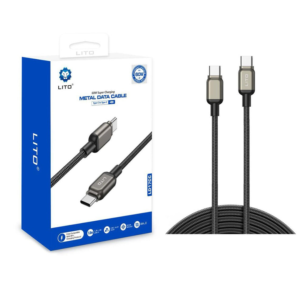 Cable de Datos y Carga USB-C - USB-C Lito LD17, 100W, 1m, Negro
