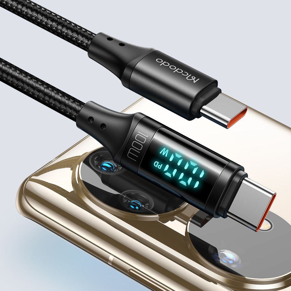 Cable de Datos y Carga USB-C - USB-C McDodo CA-1100 Display, 100W, 1.2m, Negro