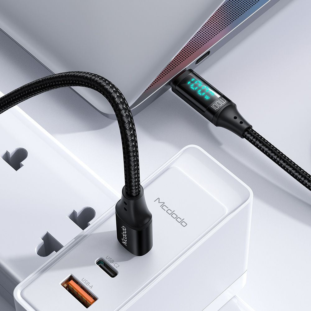 Cable de Datos y Carga USB-C - USB-C McDodo CA-1100 Display, 100W, 1.2m, Negro