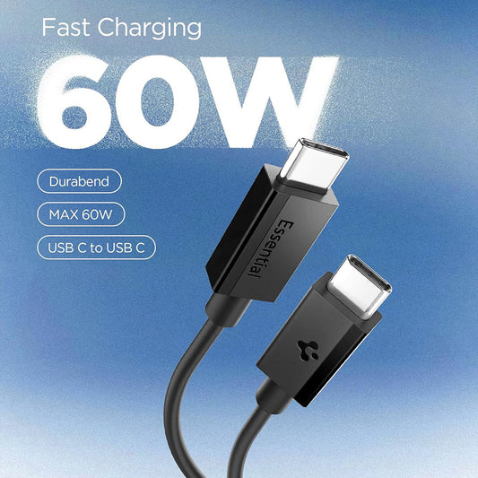 Cable de Datos y Carga USB-C - USB-C Spigen EB6015CC, 60W, 1.5m, Negro ACA10417
