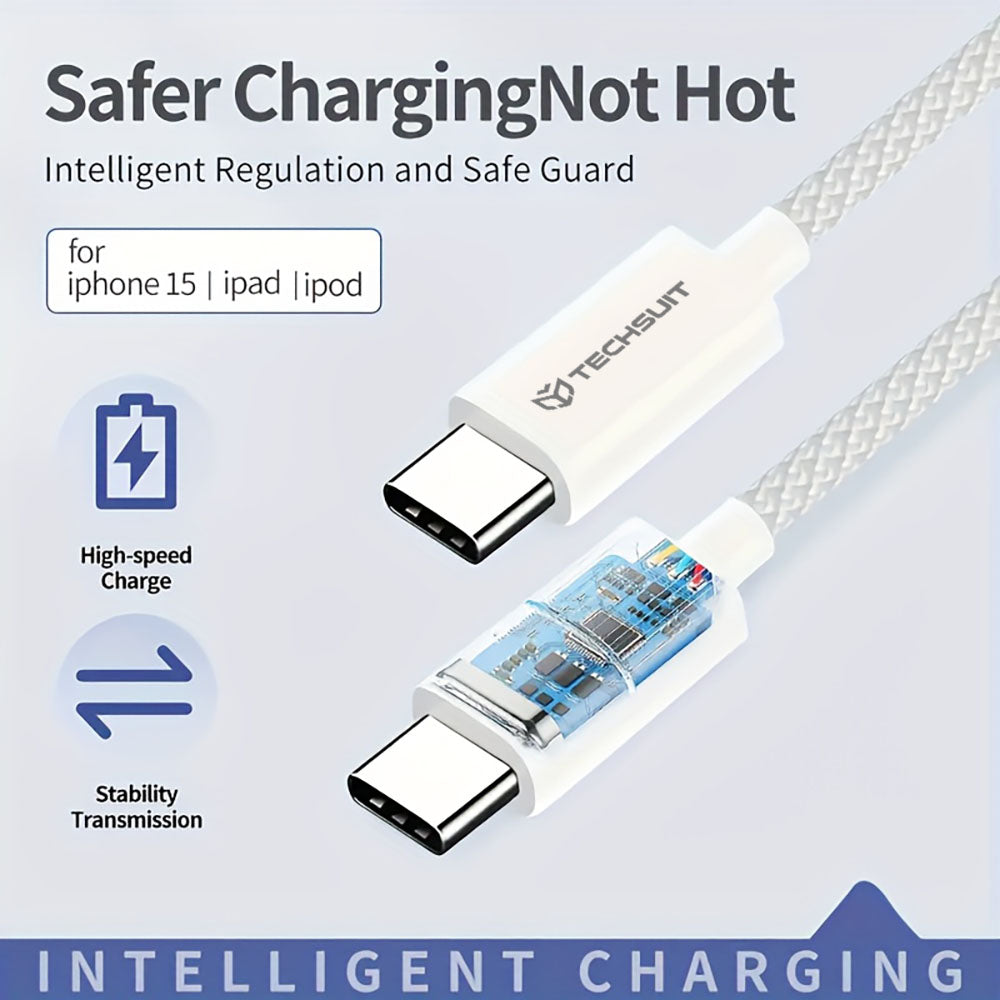 Cable de Datos y Carga USB-C - USB-C Techsuit PCB114D, 60W, 1m, Gris