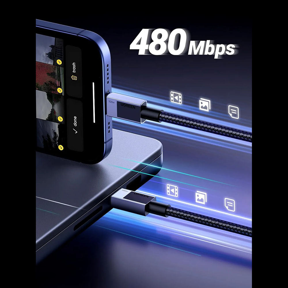 Cable de Datos y Carga USB-C - USB-C UGREEN L512, 100W, 1m, Gris
