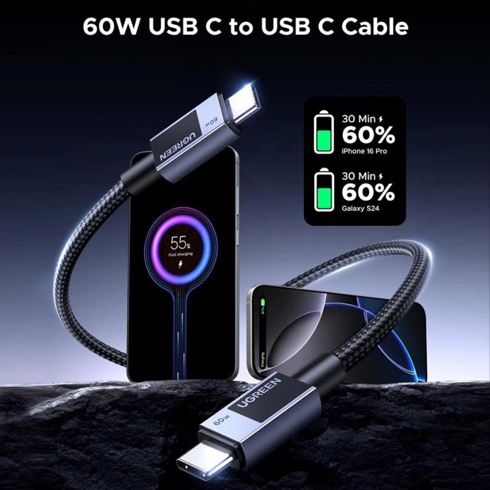 Cable de Datos y Carga USB-C - USB-C UGREEN L524, 60W, 1m, Gris