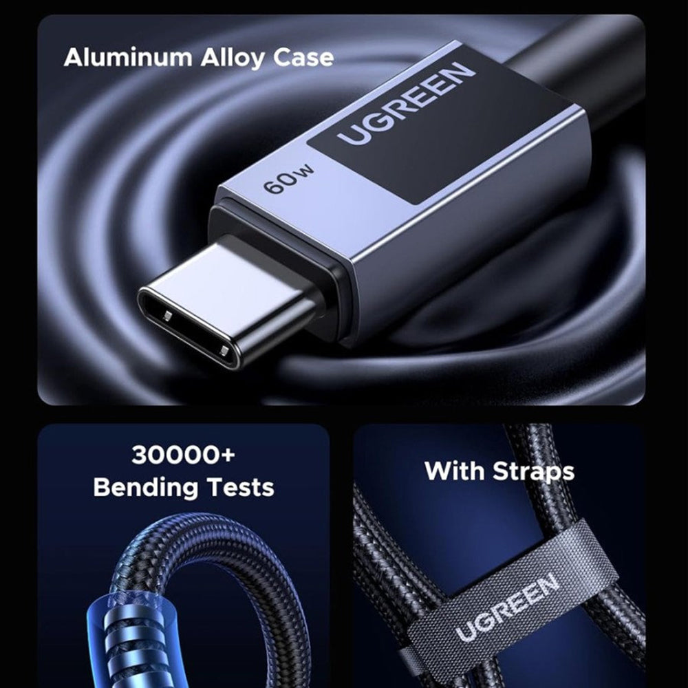 Cable de Datos y Carga USB-C - USB-C UGREEN L524, 60W, 1m, Gris