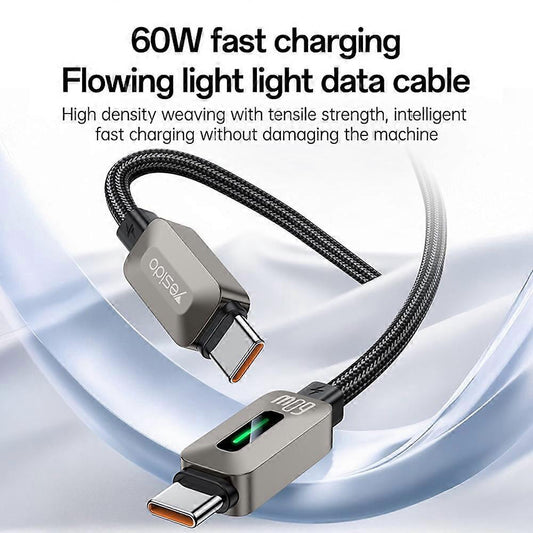 Cable de Datos y Carga USB-C - USB-C Yesido CA198, 60W, 1.2m, Negro