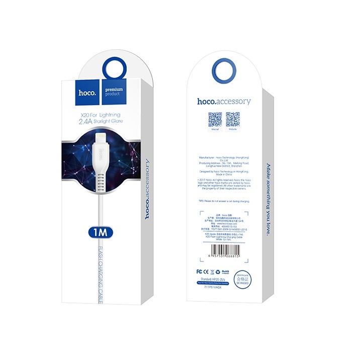 Cable de Datos y Carga USB-A - Lightning HOCO Flash X20, 18W, 1m, Blanco