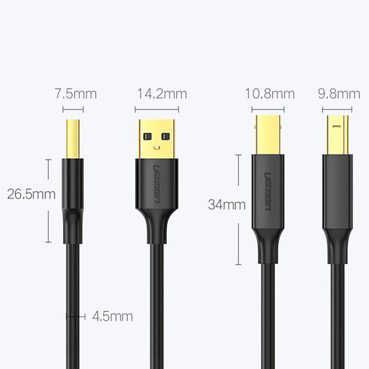 Cable de impresora UGREEN US135, USB-A - USB-B, 1m, Negro