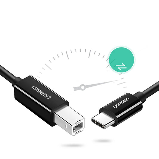 Cable de impresora UGREEN US241, USB-C - USB-B, 2m, Negro