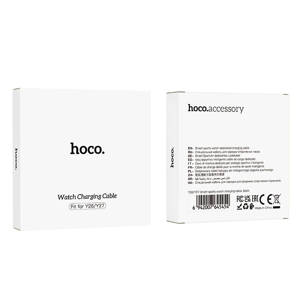 Cable de Carga para Smartwatch HOCO Y26 / Y27, USB-A, Negro