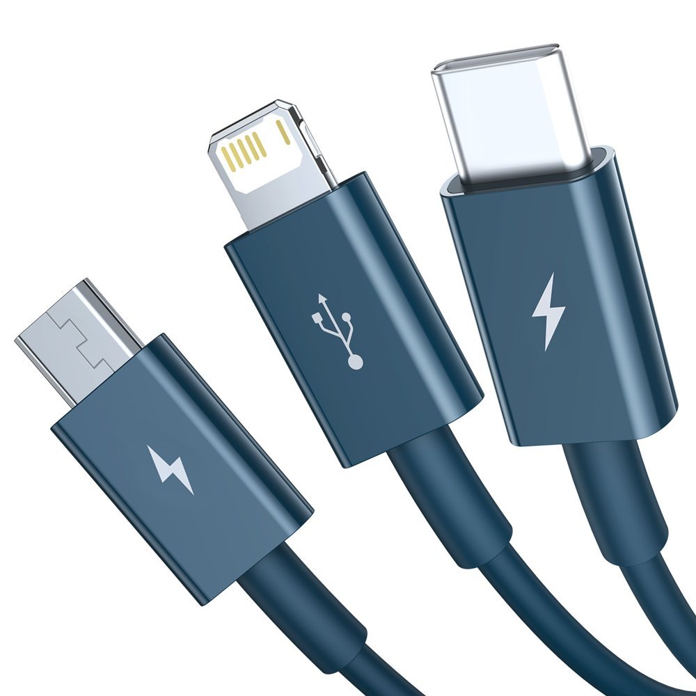 Cable de carga USB-A - Lightning / microUSB / USB-C Baseus Superior 3in1 Series, 20W, 1.5m, Azul CAMLTYS-03