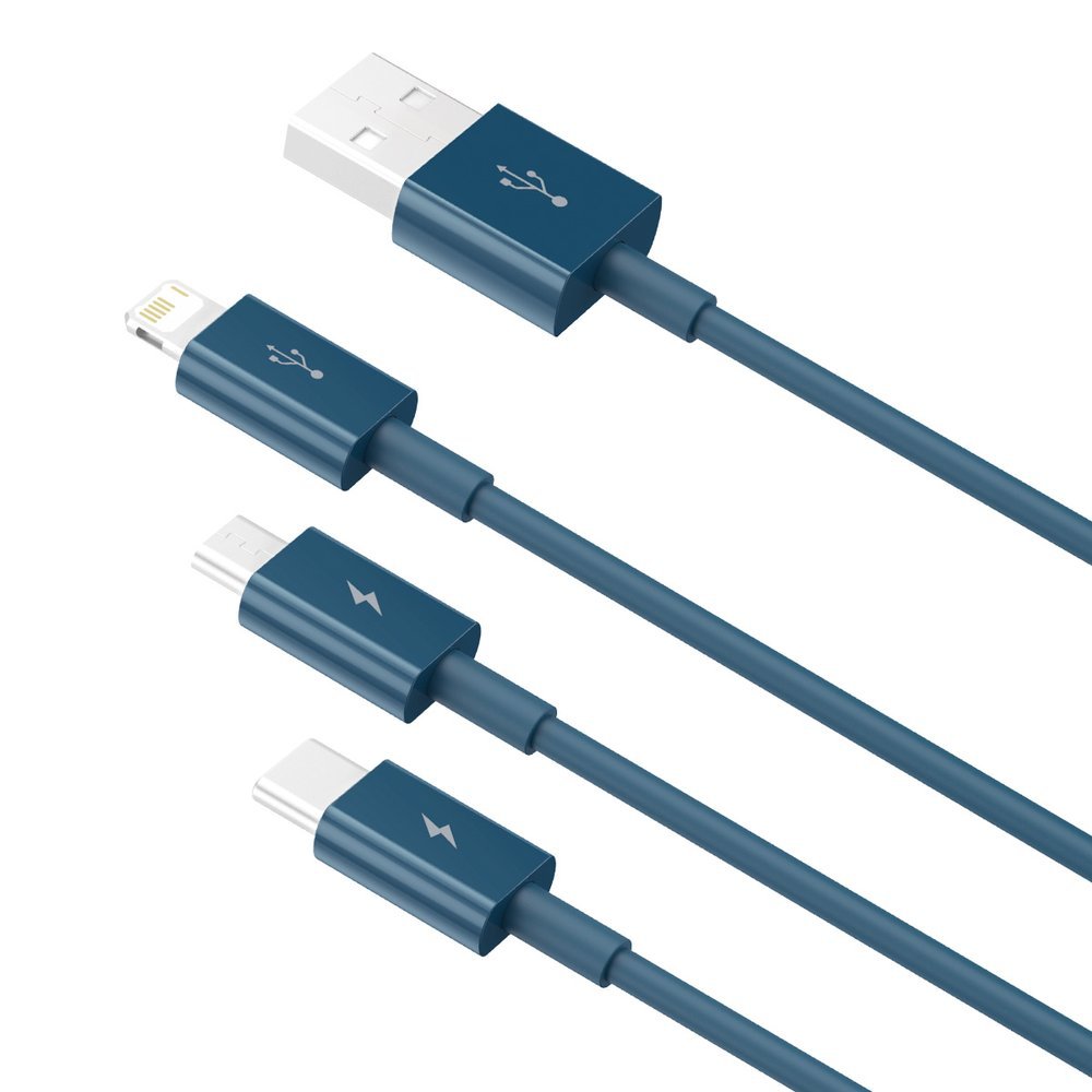 Cable de carga USB-A - Lightning / microUSB / USB-C Baseus Superior 3in1 Series, 20W, 1.5m, Azul CAMLTYS-03