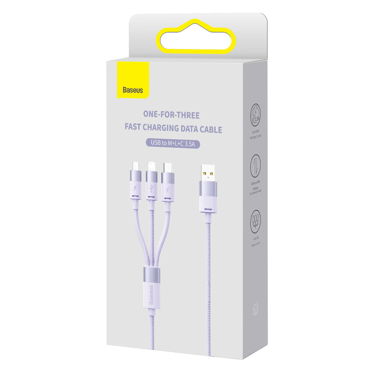 Cable de Carga USB-A - Lightning / microUSB / USB-C Baseus StarSpeed 3in1, 20W, 1.2m, Morado CAXS000005