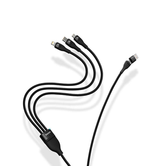 Cable de carga Baseus Flash Series II 3in1 USB-A / USB-C - Lightning / microUSB / USB-C, 100 W, 1,2 m, negro CASS03010101