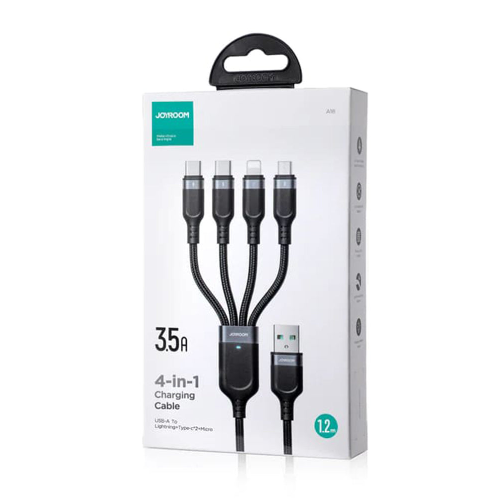Cable de carga USB-A - Lightning / microUSB / 2 x USB-C Joyroom S-1T4018A18 4en1, 20W, 1,2m, Negro