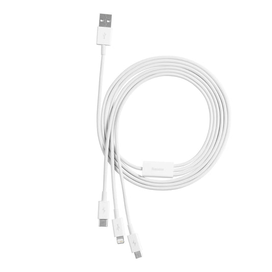 Cable de carga USB-A - Lightning / microUSB / USB-C Baseus Superior 3in1 Series, 20W, 0.5m, Blanco