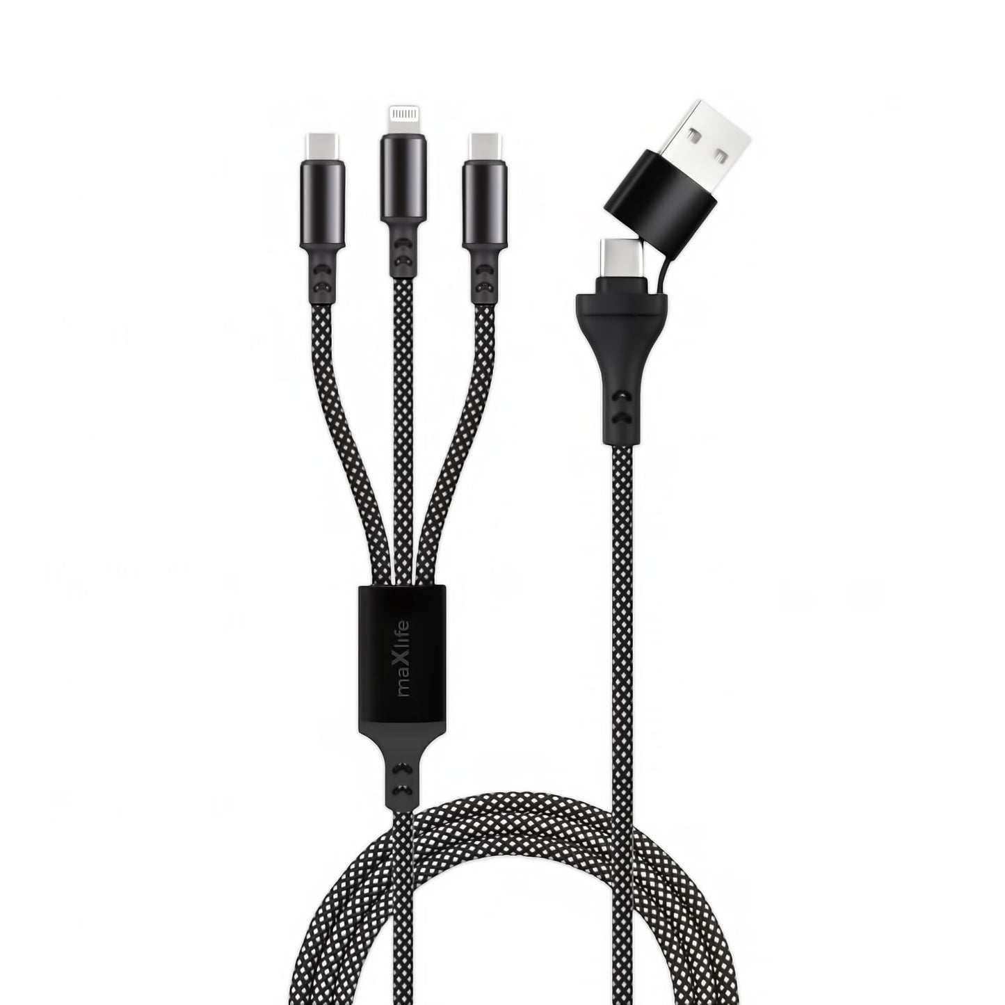 MaXlife Cable de carga 3en1 USB-A / USB-C - Lightning / USB-C MaXlife, 66W, 1m, Negro