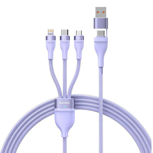 Cable de Carga USB-A / USB-C - Lightning / microUSB / USB-C Baseus Flash Series II 3in1, 100W, 1.2m, Morado CASS030105